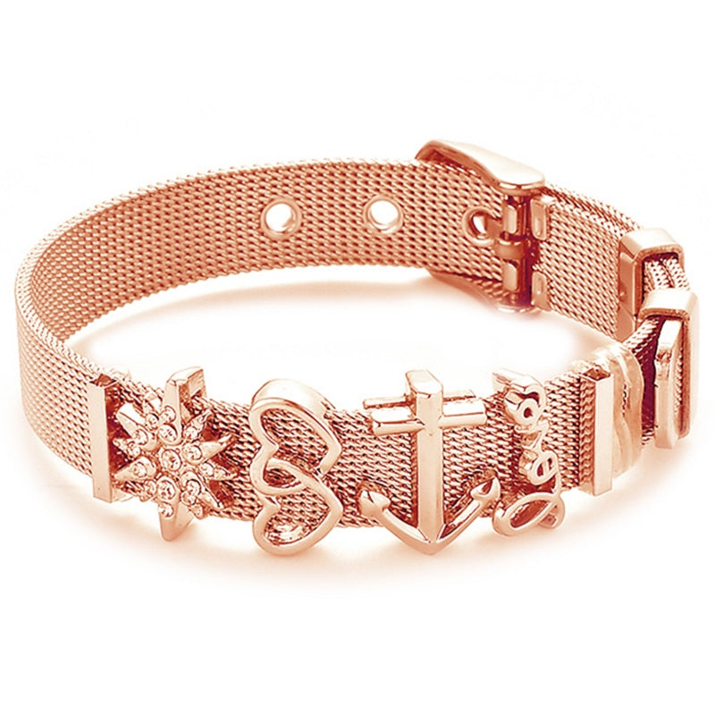 Crystal Heart Anchor Charm Fine Bracelet - Orchid Unique