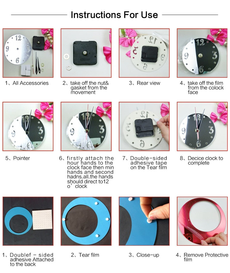 Top Fashion 3D Mirror Acrylic Wall Clock - Orchid Unique
