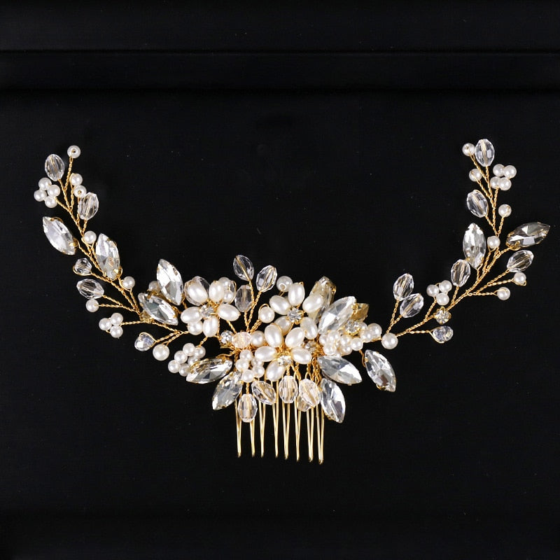 Rhinestone Bridal Hair Comb Pearl Tiaras - Orchid Unique