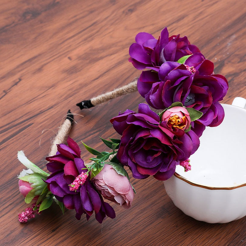 Haimeikang Colorful Flower Headband Fabric Princess Headdresses Girls Bride Headband Women Beach Wedding Hair Accessories - Orchid Unique