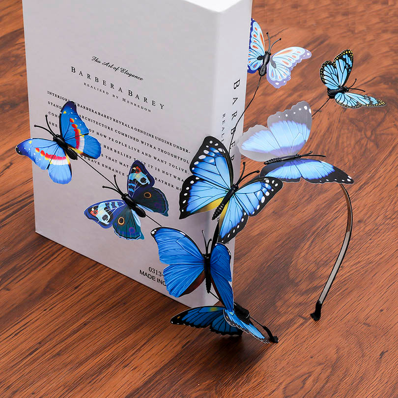 Haimeikang Handmade Blue Butterfly Headband Big Ladies Costume Hair Accessories Show Ladies Tea Show Hairband Headpieces - Orchid Unique