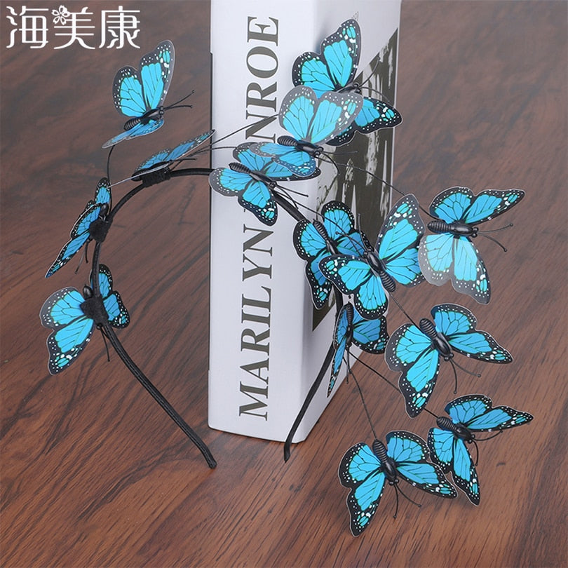 Haimeikang Handmade Blue Butterfly Headband Big Ladies Costume Hair Accessories Show Ladies Tea Show Hairband Headpieces - Orchid Unique
