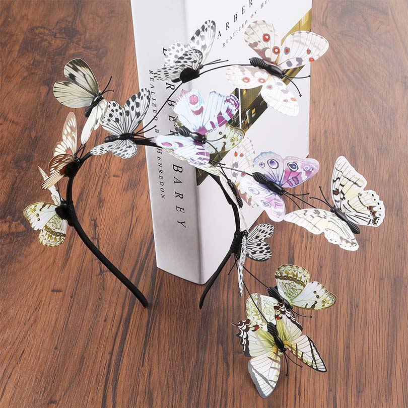 Haimeikang Handmade Blue Butterfly Headband Big Ladies Costume Hair Accessories Show Ladies Tea Show Hairband Headpieces - Orchid Unique