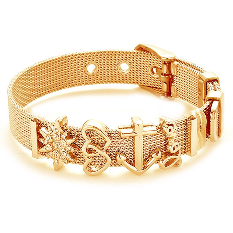 Crystal Heart Anchor Charm Fine Bracelet - Orchid Unique
