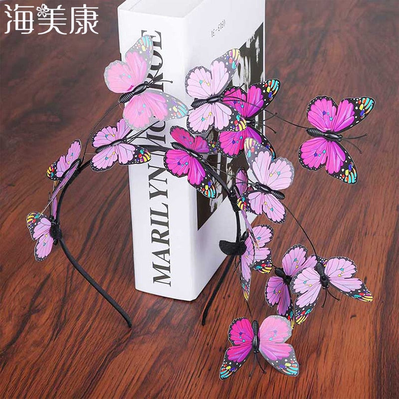 Haimeikang Handmade Blue Butterfly Headband Big Ladies Costume Hair Accessories Show Ladies Tea Show Hairband Headpieces - Orchid Unique