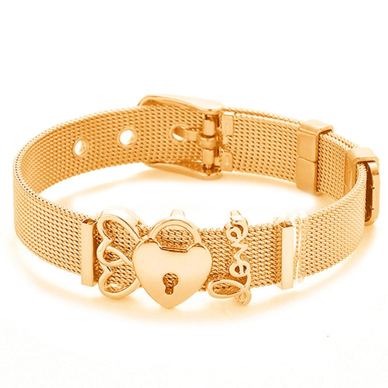 Crystal Heart Anchor Charm Fine Bracelet - Orchid Unique