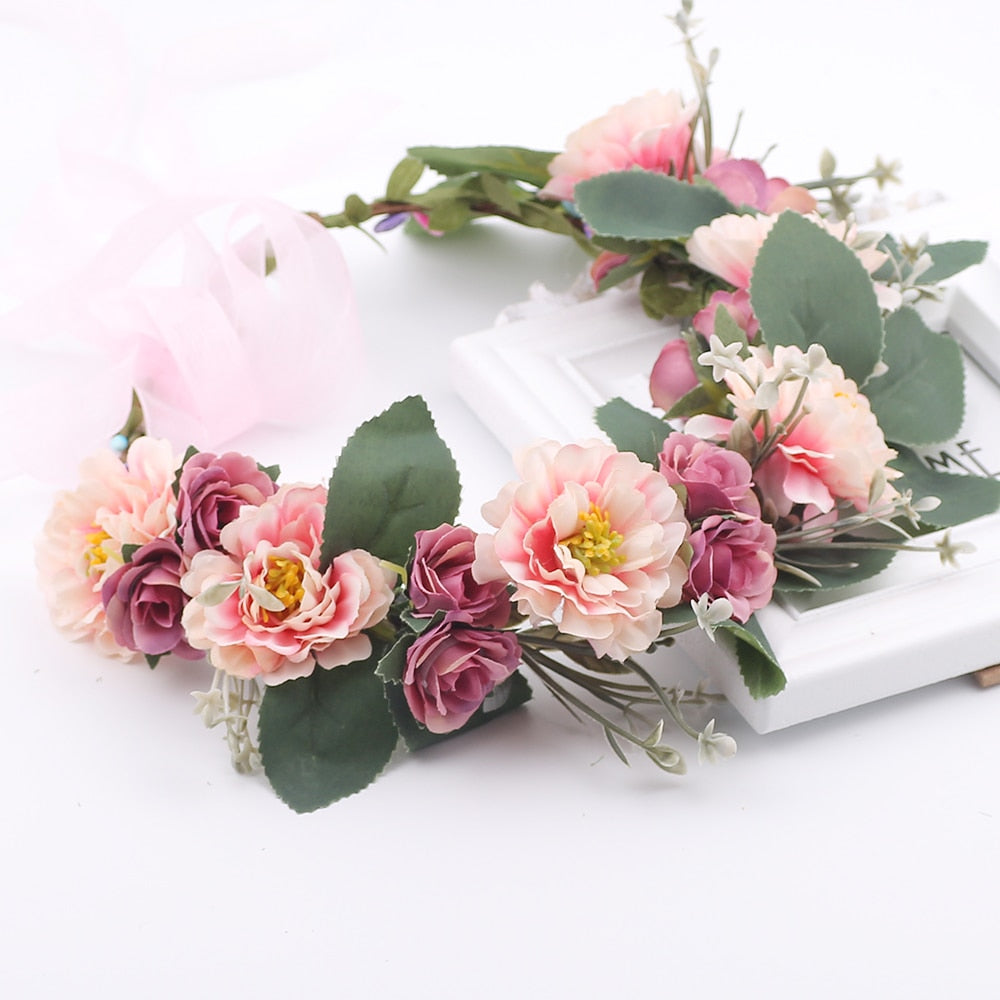 Rustic Bridesmaid Hair Flower Headbands Wedding Hair Accessories Bridal Flower Crown Headpieces Bridal Flower Girls Garland - Orchid Unique