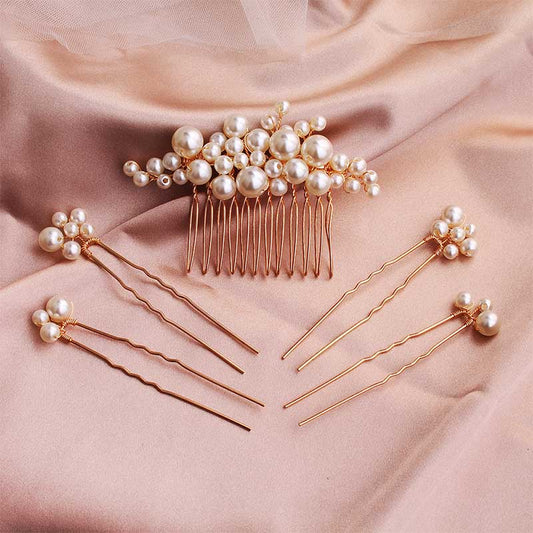 Miallo 2019 5 pcs/set Pearls Wedding Hair Comb Bridal Hair Pins Clips Women Hair Jewelry Accessories Handmade Headpieces - Orchid Unique