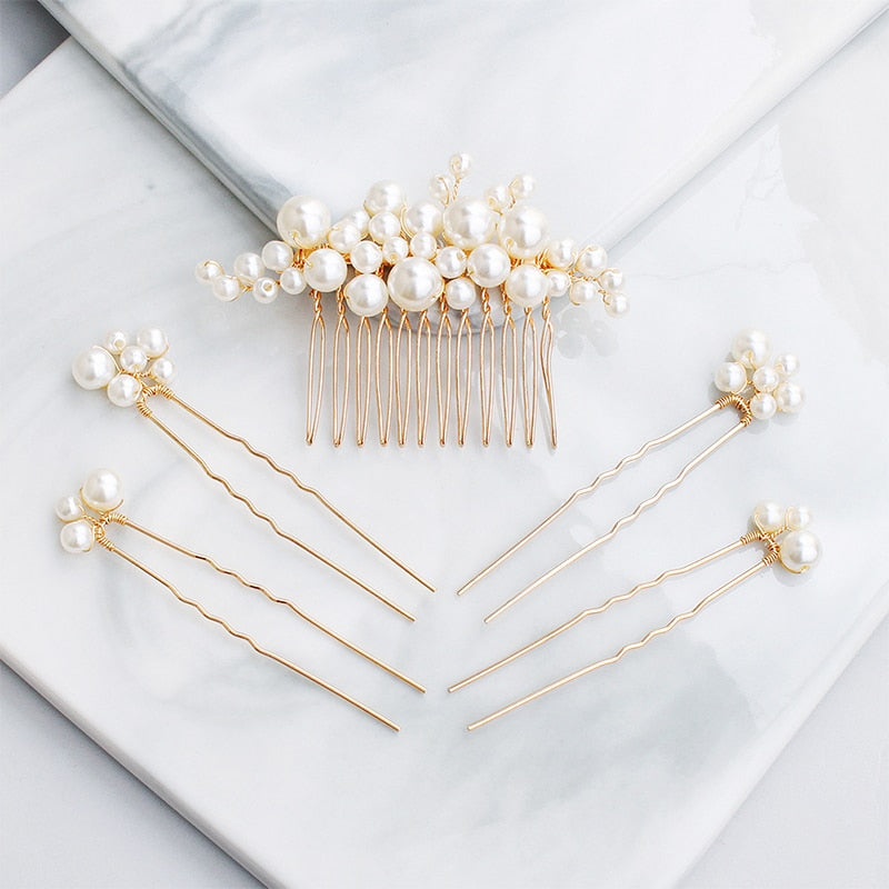 Miallo 2019 5 pcs/set Pearls Wedding Hair Comb Bridal Hair Pins Clips Women Hair Jewelry Accessories Handmade Headpieces - Orchid Unique