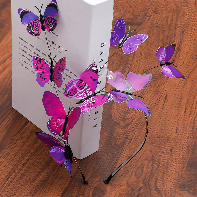Haimeikang Handmade Blue Butterfly Headband Big Ladies Costume Hair Accessories Show Ladies Tea Show Hairband Headpieces - Orchid Unique