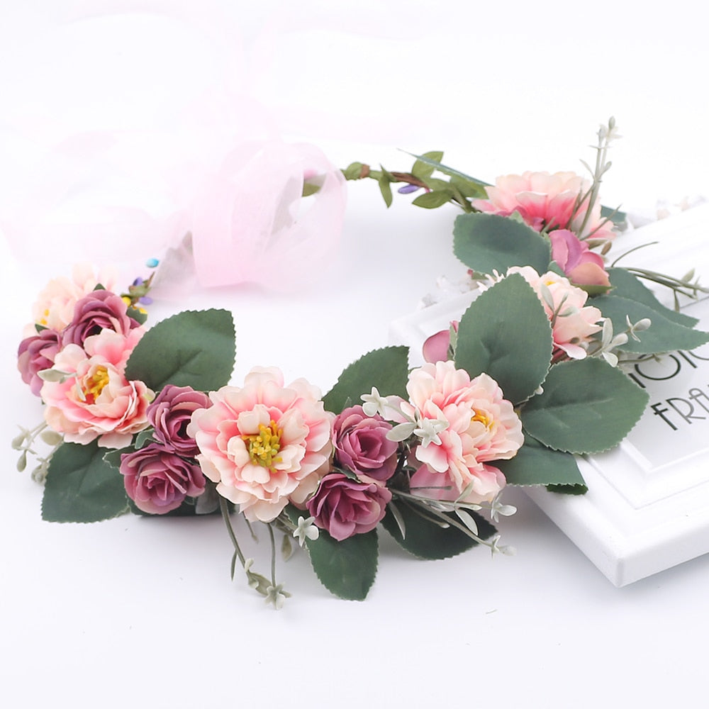 Rustic Bridesmaid Hair Flower Headbands Wedding Hair Accessories Bridal Flower Crown Headpieces Bridal Flower Girls Garland - Orchid Unique