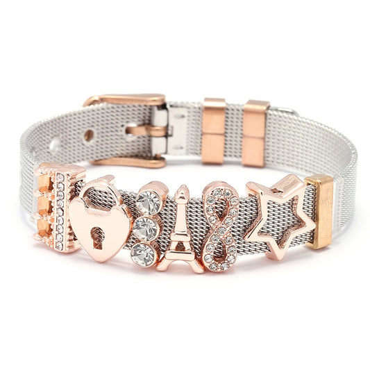 Crystal Heart Anchor Charm Fine Bracelet - Orchid Unique