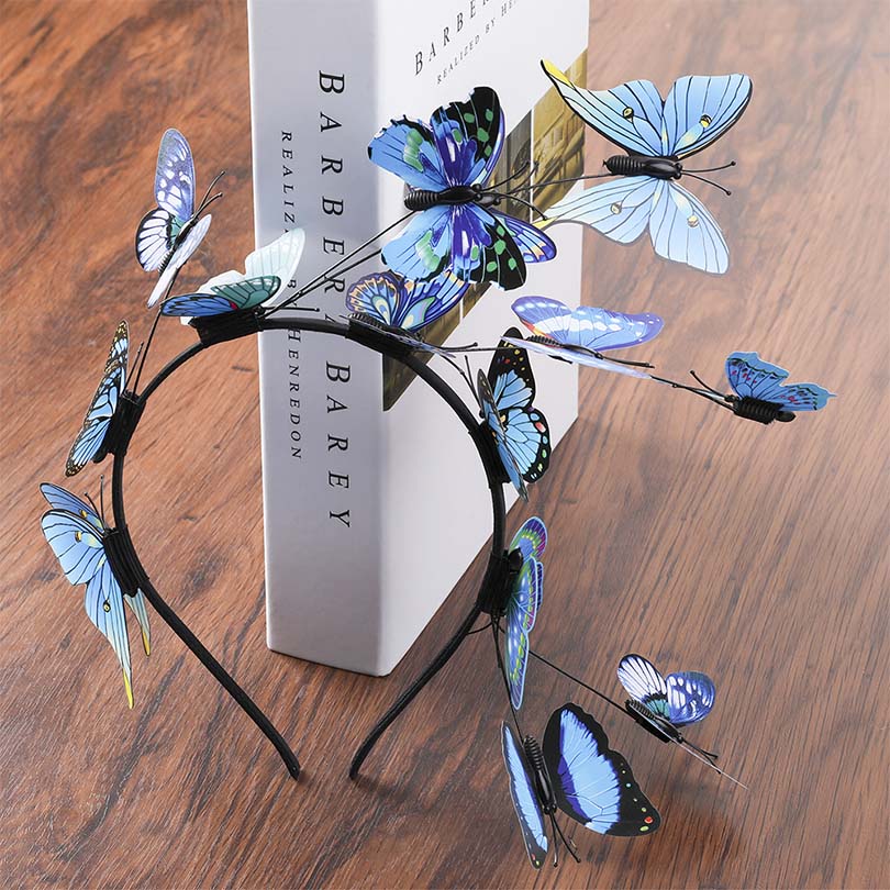 Haimeikang Handmade Blue Butterfly Headband Big Ladies Costume Hair Accessories Show Ladies Tea Show Hairband Headpieces - Orchid Unique