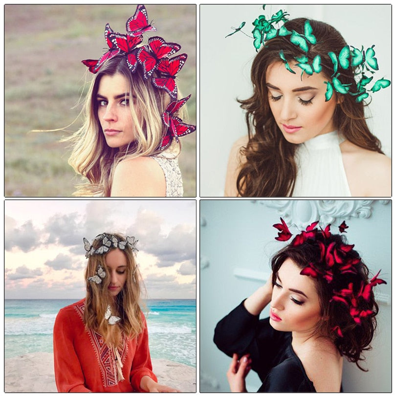 Haimeikang Handmade Blue Butterfly Headband Big Ladies Costume Hair Accessories Show Ladies Tea Show Hairband Headpieces - Orchid Unique