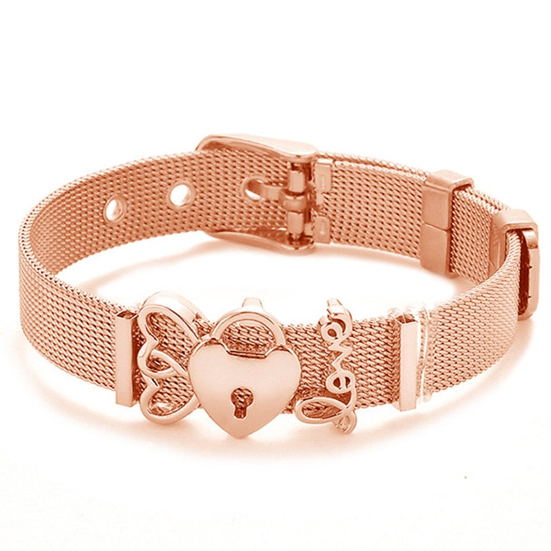 Crystal Heart Anchor Charm Fine Bracelet - Orchid Unique