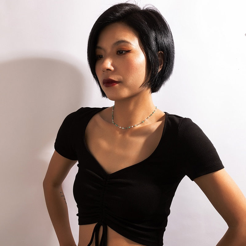 Bohemian Colorful Bead Chain Choker Necklace - Orchid Unique