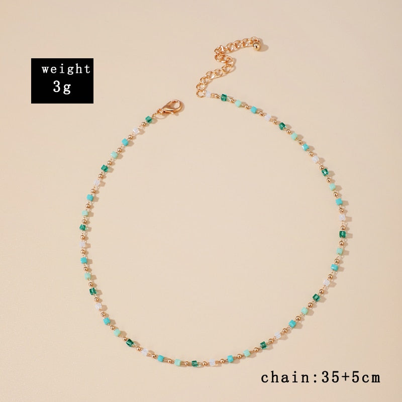 Bohemian Colorful Bead Chain Choker Necklace - Orchid Unique