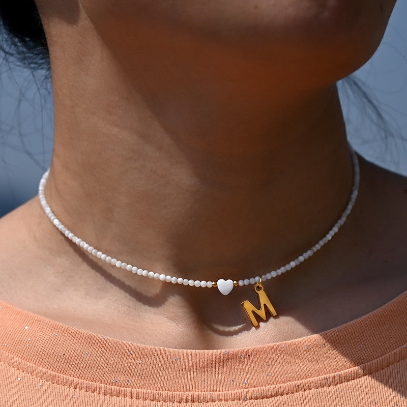 Stainless Steel Initial Heart Necklace - Orchid Unique