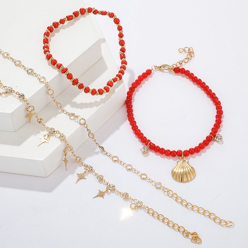 Tocona Layered Gold Shell Pendant Chain Ankle Bracelet - Orchid Unique