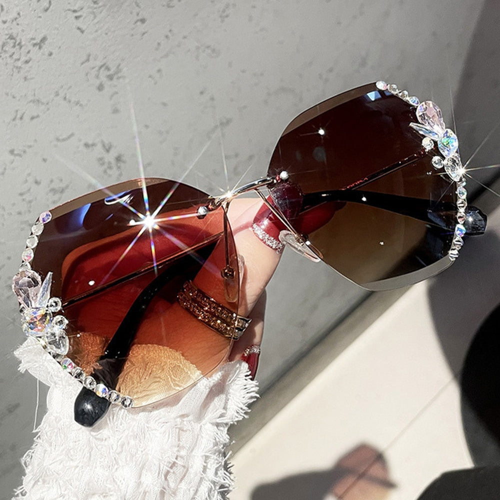 Vintage Rimless Rhinestone Sunglasses - Orchid Unique