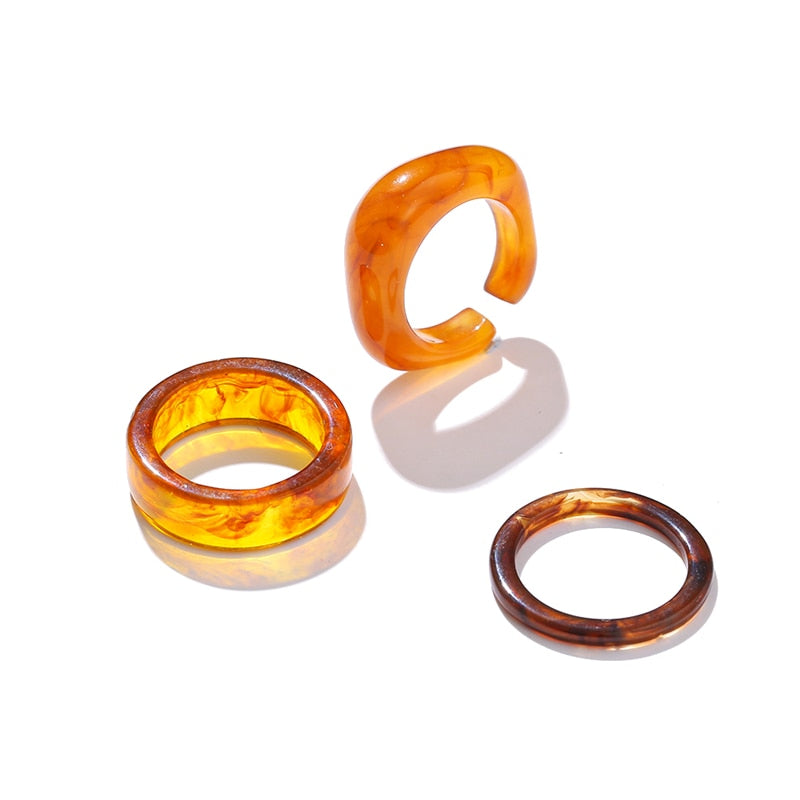 Colorful Transparent Resin Acrylic Rings Set - Orchid Unique