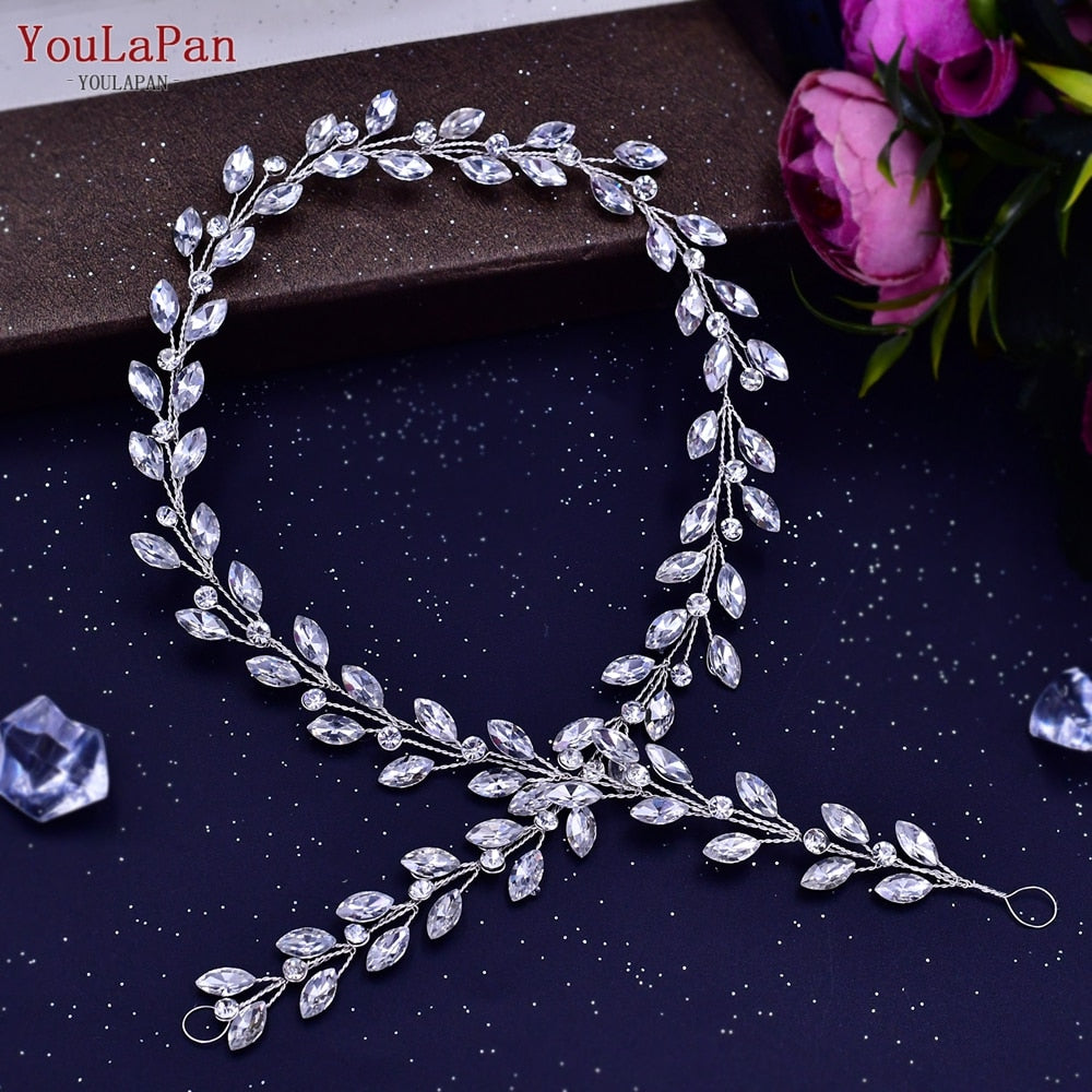 YouLaPan HP282 Wedding Headband Alloy Flower Leaf Hair Tiara Rhinestone Headpiece Bridal Headwear Hair Accessories Head Jewelry - Orchid Unique