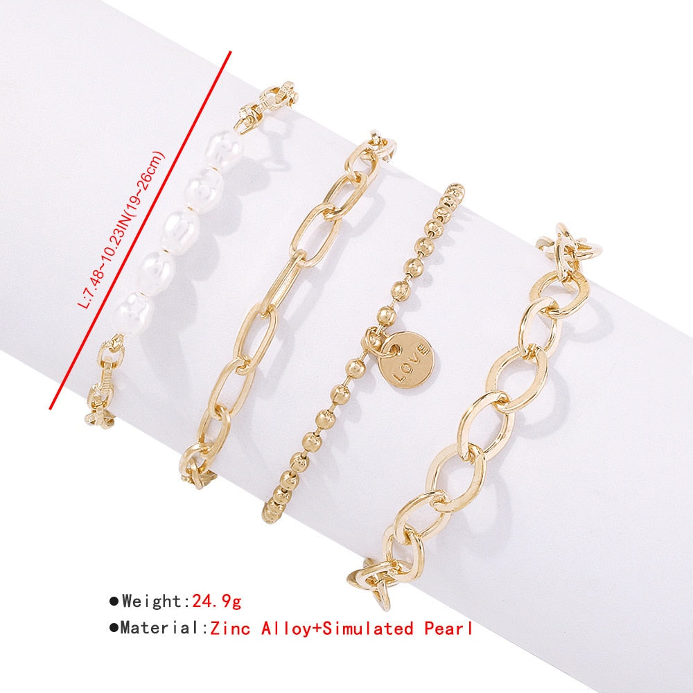 Fashion Punk Curb Cuban Chain Bracelets Set - Orchid Unique