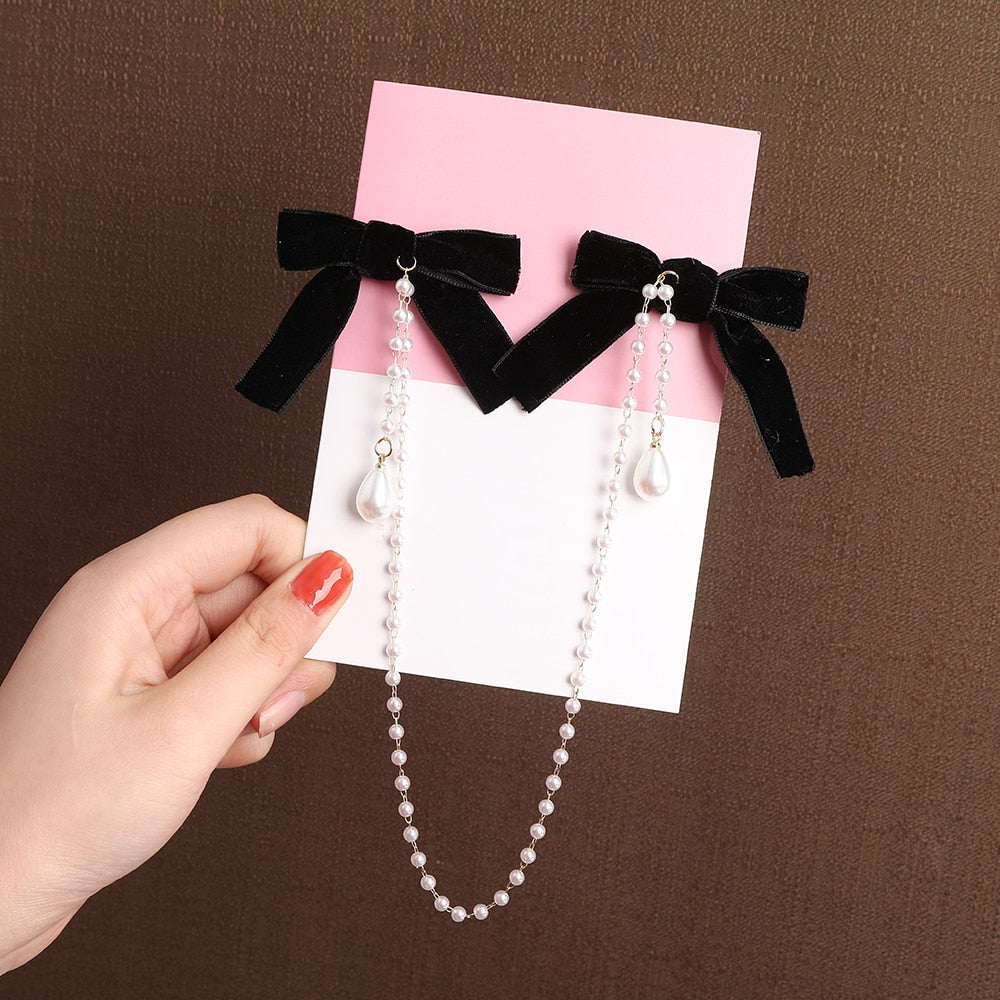Vintage Bow Pearl Chain Hairpins - Orchid Unique