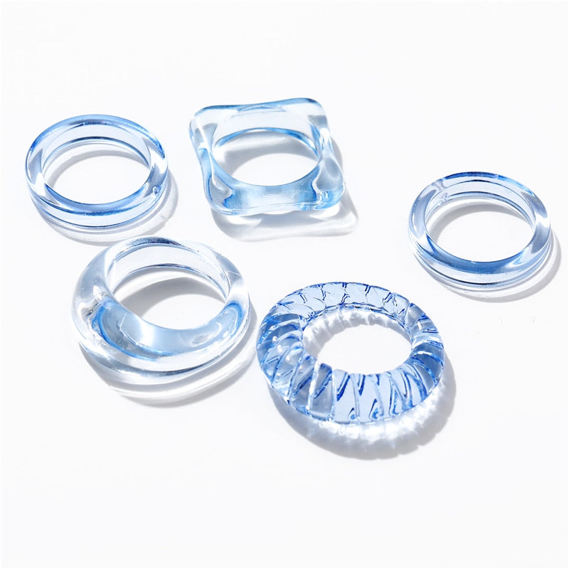 Colorful Transparent Resin Acrylic Rings Set - Orchid Unique