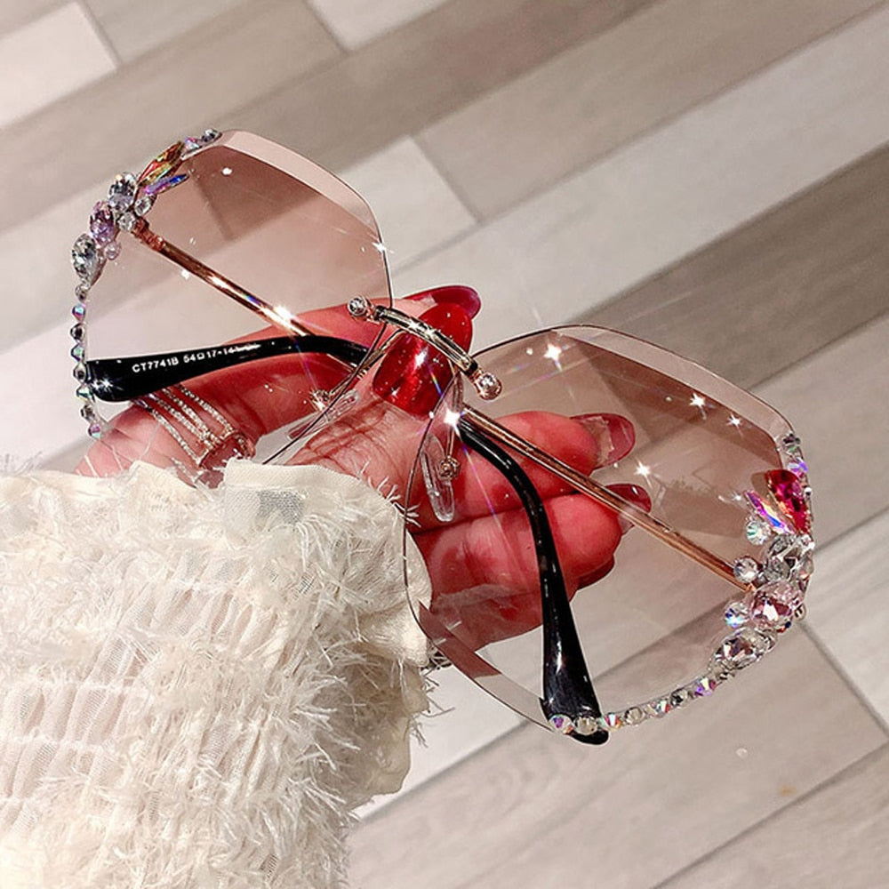 Vintage Rimless Rhinestone Sunglasses - Orchid Unique