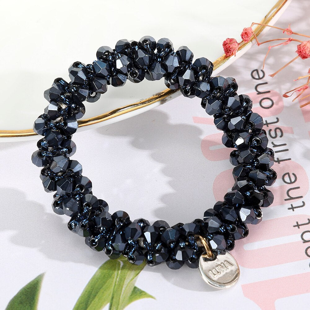 Levao Crystal Beads Hair Rope for Women Ponytail Scrunchies Elastic Hair Bands Beaded Rubber Hairband Hair Accessories - Orchid Unique