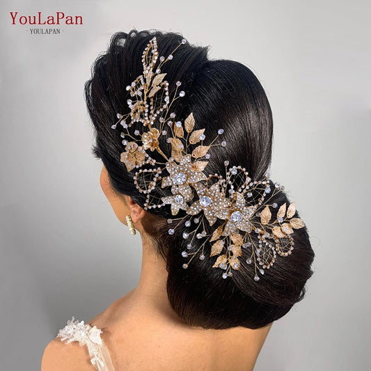 YouLaPan HP282 Wedding Headband Alloy Flower Leaf Hair Tiara Rhinestone Headpiece Bridal Headwear Hair Accessories Head Jewelry - Orchid Unique