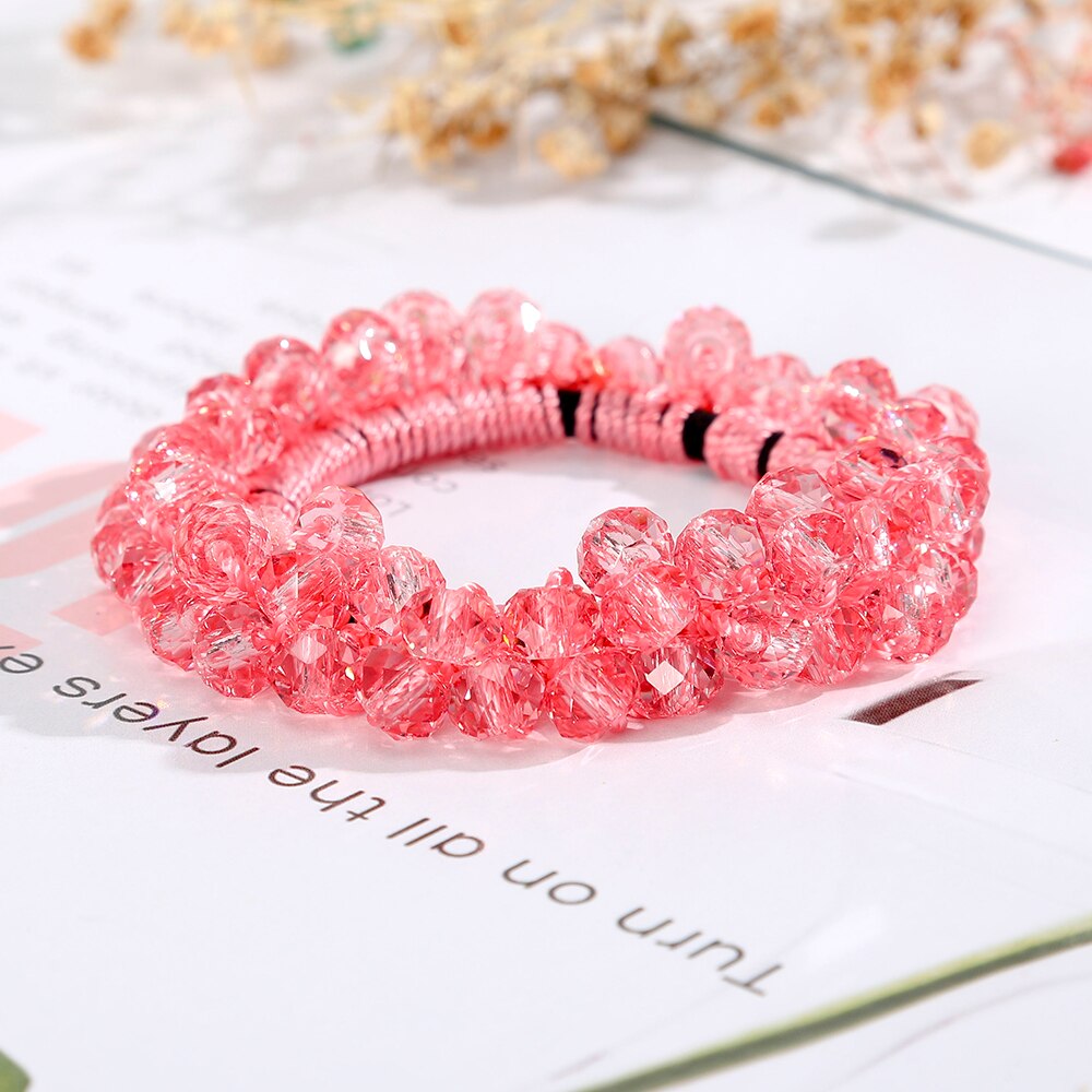 Levao Crystal Beads Hair Rope for Women Ponytail Scrunchies Elastic Hair Bands Beaded Rubber Hairband Hair Accessories - Orchid Unique
