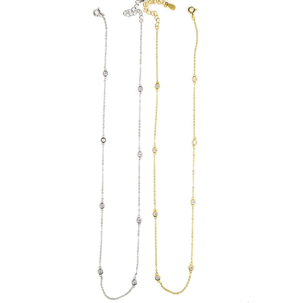dainty delicate thin silver chain cz necklace - Orchid Unique