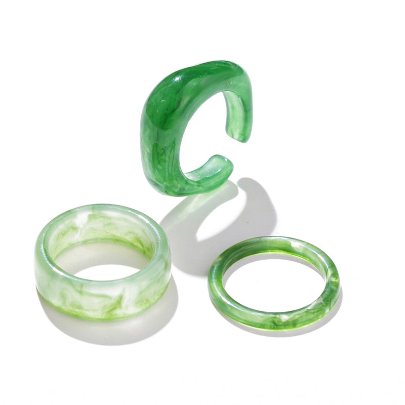 Colorful Transparent Resin Acrylic Rings Set - Orchid Unique