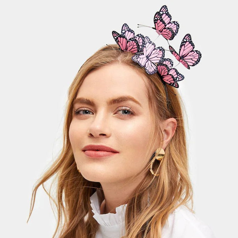 Haimeikang Handmade Blue Butterfly Headband Big Ladies Costume Hair Accessories Show Ladies Tea Show Hairband Headpieces - Orchid Unique