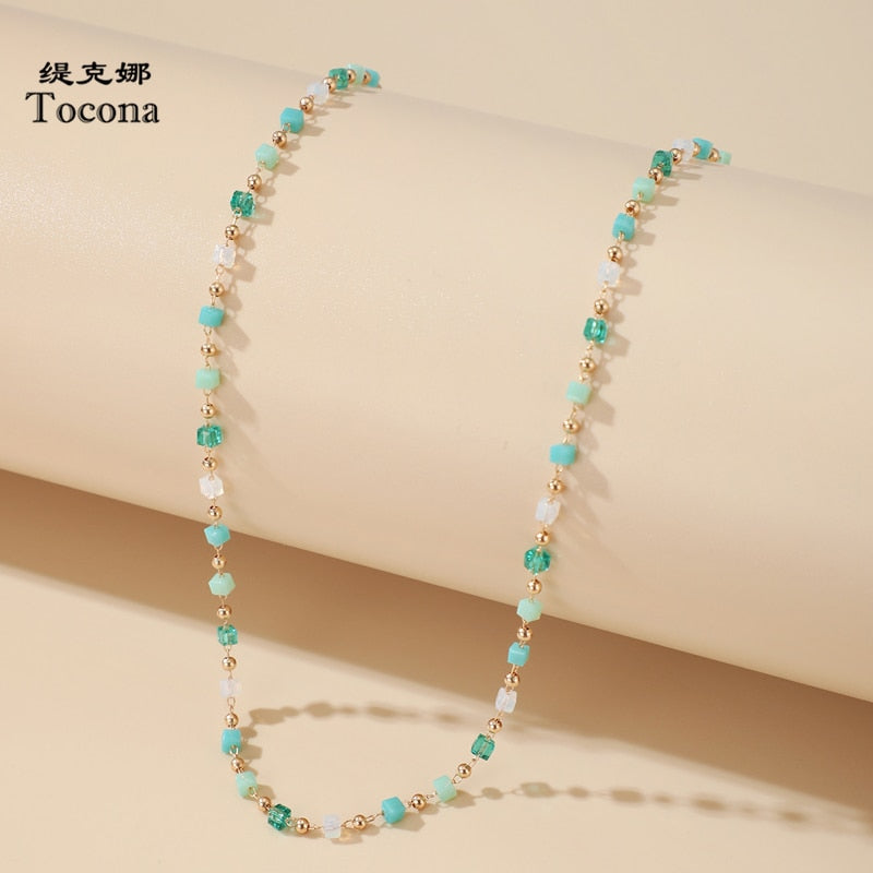 Bohemian Colorful Bead Chain Choker Necklace - Orchid Unique