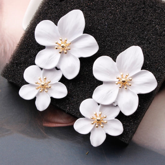 Big Double Flower Drop Earrings - Orchid Unique