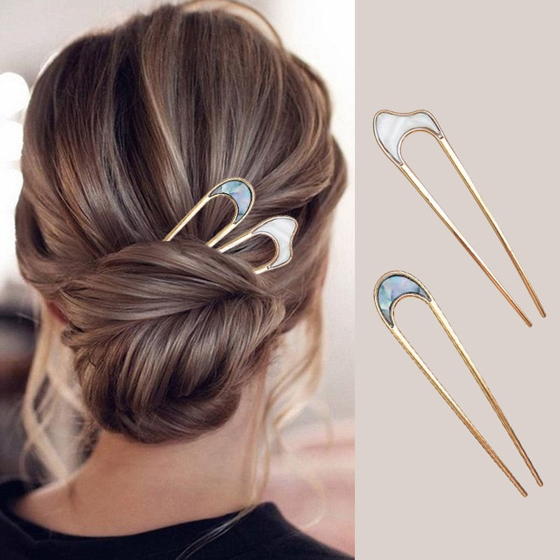 Fashion Metal Hair Sticks for Women Shell Hair Clip Pins Minimalist U Shape Girls Hairpins Hair Bun Maker Headwear - Orchid Unique