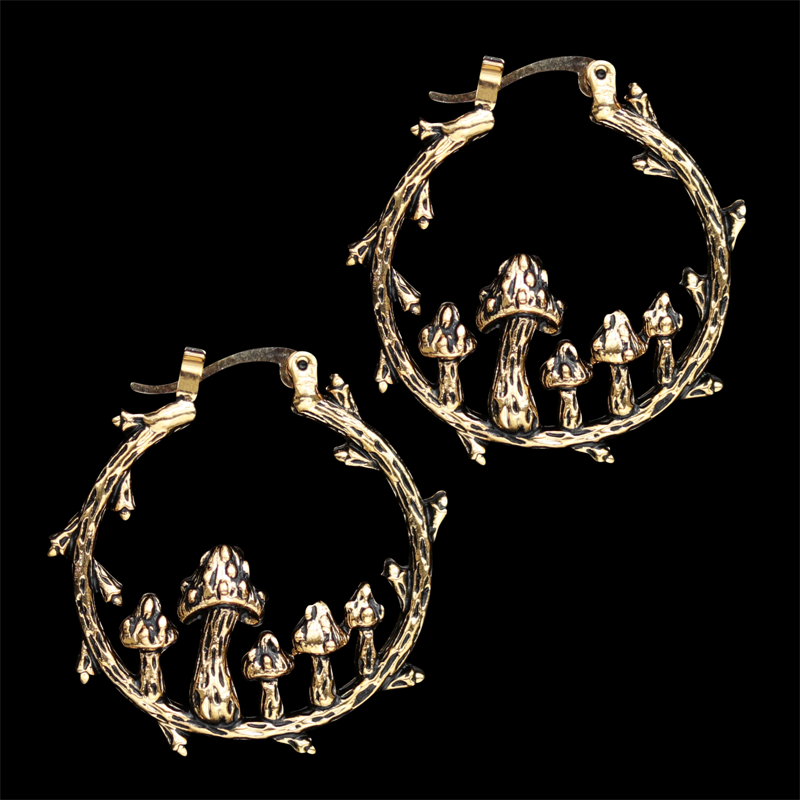 Ancient Gold Mushroom Boho Hoop Earrings - Orchid Unique
