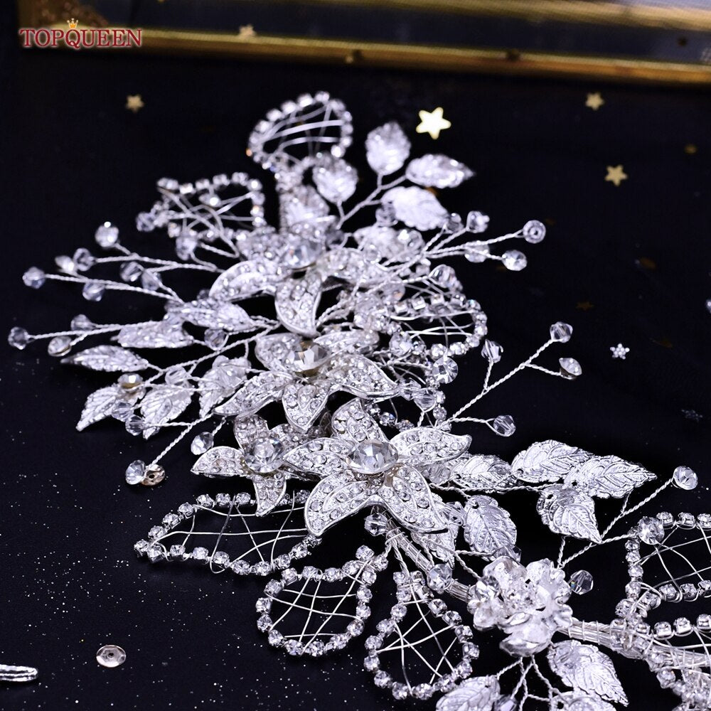 YouLaPan HP282 Wedding Headband Alloy Flower Leaf Hair Tiara Rhinestone Headpiece Bridal Headwear Hair Accessories Head Jewelry - Orchid Unique