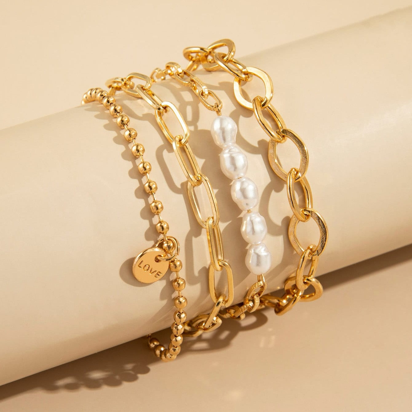 Fashion Punk Curb Cuban Chain Bracelets Set - Orchid Unique