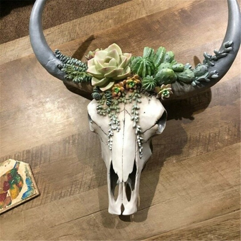 Resin Flower Cow Skull Head Wall Hanging - Orchid Unique