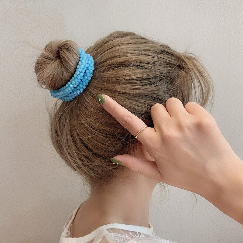 Levao Crystal Beads Hair Rope for Women Ponytail Scrunchies Elastic Hair Bands Beaded Rubber Hairband Hair Accessories - Orchid Unique