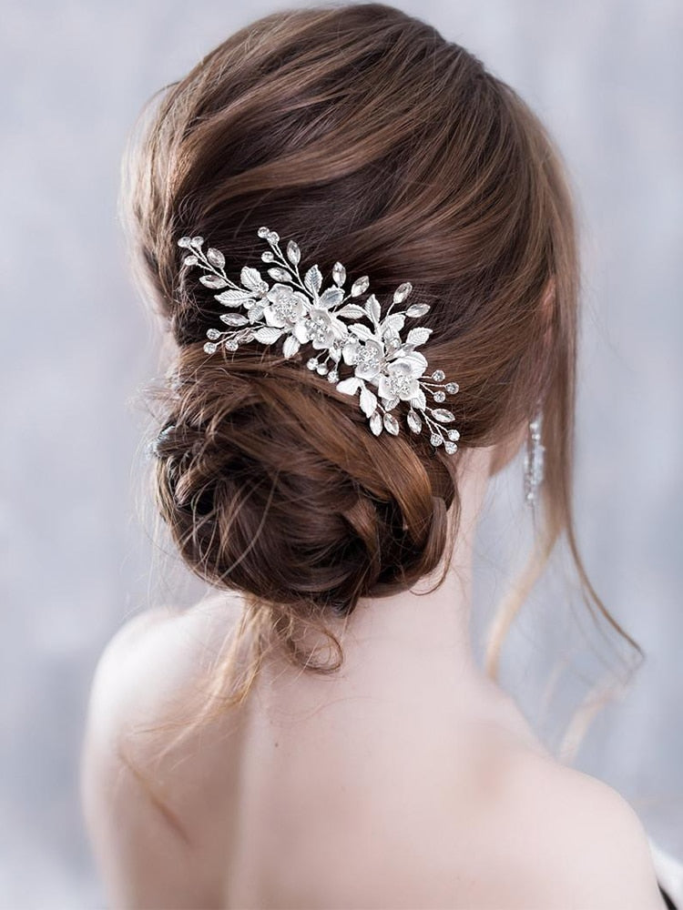 Flower Hair Comb Wedding Hair Accessories Silver Color Rhinestone Headband Bridal Tiara Headband Hair Pins Wedding Hair Jewelry - Orchid Unique