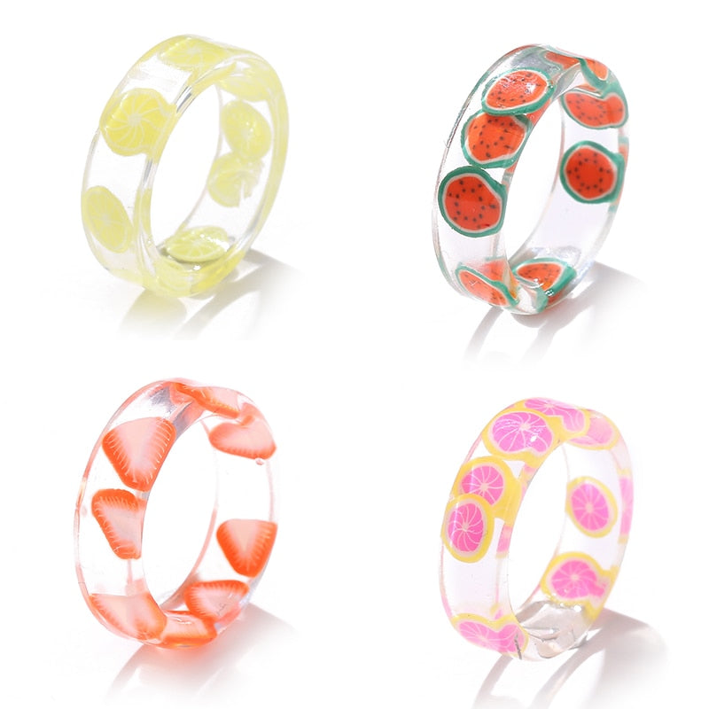 Colorful Transparent Resin Acrylic Rings Set - Orchid Unique