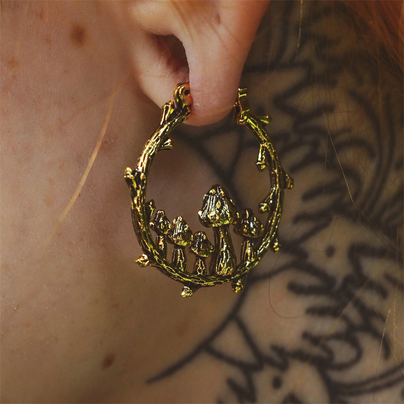 Ancient Gold Mushroom Boho Hoop Earrings - Orchid Unique