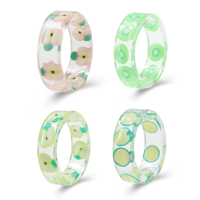 Colorful Transparent Resin Acrylic Rings Set - Orchid Unique