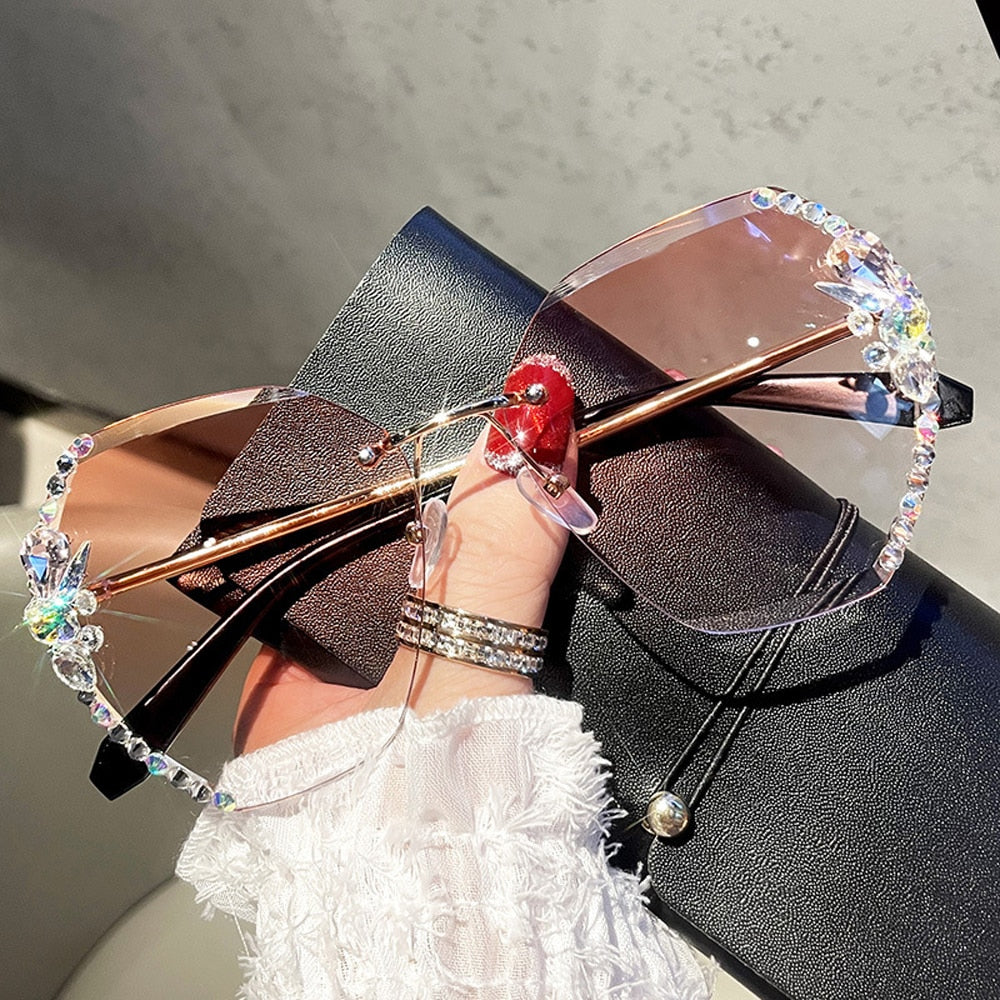 Vintage Rimless Rhinestone Sunglasses - Orchid Unique