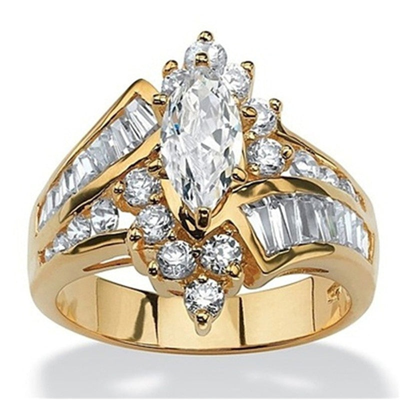 Luxury Oval White CZ Gold Ring - Orchid Unique